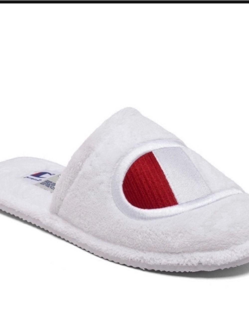 Champion White Terry Spa Slide Slippers with Red Accent